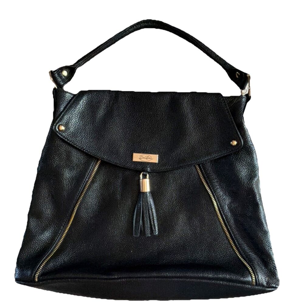 Onna Ehrlich Black Hobo Bag Tassel Accent Magnetic Closure Gold Hardware